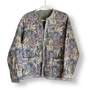 Floral Quilted Boho Cottagecore Button Up Jacket - Womens Medium/Large